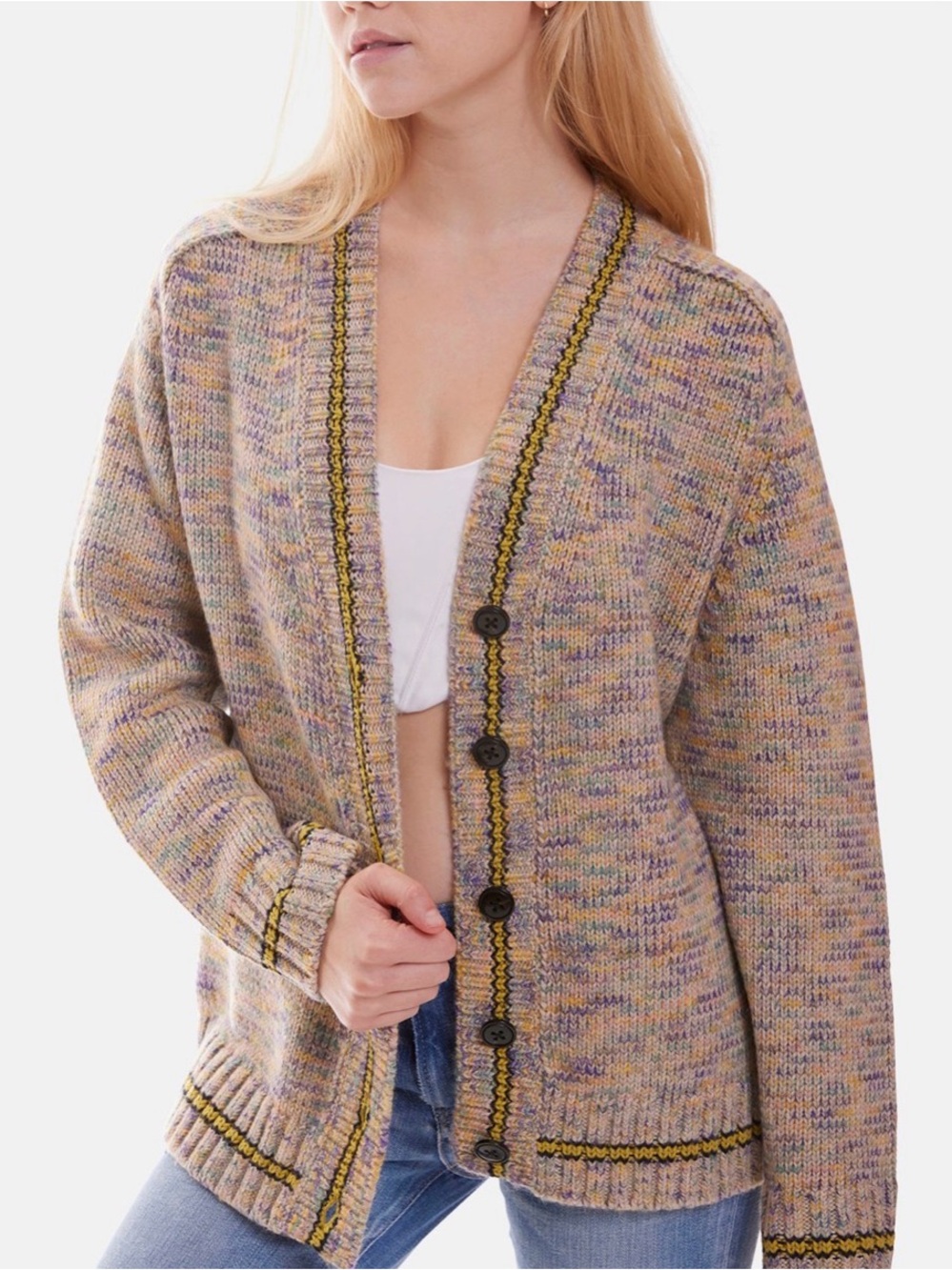 Re/Done Multicolor Speckled Knit Cardigan with Contrast Trim small